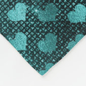 ティール（緑がかった色）ググラデーションラムグリッターハートパターン フリースブランケット (角)