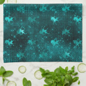 ティール（緑がかった色）ググラデーションラムグリッターユニコーン模様 キッチンタオル (折り畳み)