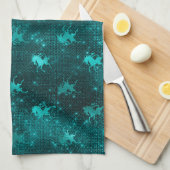 ティール（緑がかった色）ググラデーションラムグリッターユニコーン模様 キッチンタオル (四つ折り)