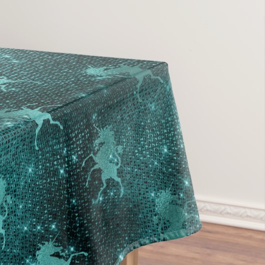 ティール（緑がかった色）ググラデーションラムグリッターユニコーン模様 テーブルクロス (インサイチュ)