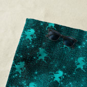 ティール（緑がかった色）ググラデーションラムグリッターユニコーン模様 ビーチタオル (インサイチュ)