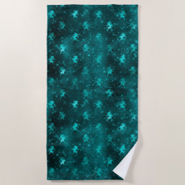 ティール（緑がかった色）ググラデーションラムグリッターユニコーン模様 ビーチタオル