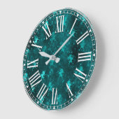 ティール（緑がかった色）ググラデーションラムグリッターユニコーン模様 ラージ壁時計 (傾斜)
