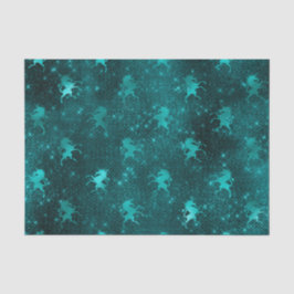 ティール（緑がかった色）ググラデーションラムグリッターユニコーン模様 薄葉紙