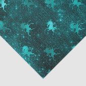 ティール（緑がかった色）ググラデーションラムグリッターユニコーン模様 薄葉紙 (詳細)