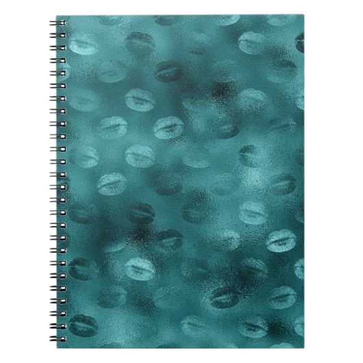 ティール（緑がかった色）ググラデーションラムグリッターリップパターン ノートブック (正面)