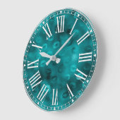 ティール(緑がかった色)ググラデーションラムグリッターリップパターン ラージ壁時計 (傾斜)