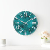 ティール（緑がかった色）ググラデーションラムグリッターリップパターン ラージ壁時計 (ホーム)