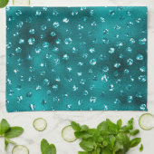 ティール（緑がかった色）ググラデーションラムグリッター水玉模様パターン キッチンタオル (折り畳み)