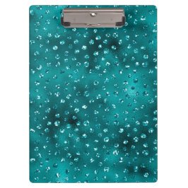 ティール（緑がかった色）ググラデーションラムグリッター水玉模様パターン クリップボード