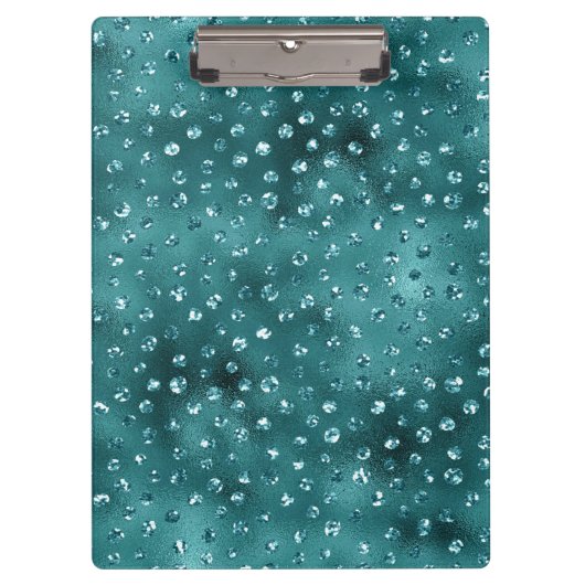 ティール（緑がかった色）ググラデーションラムグリッター水玉模様パターン クリップボード (正面)