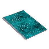 ティール（緑がかった色）ググラデーションラムグリッター水玉模様パターン ノートブック (右側)