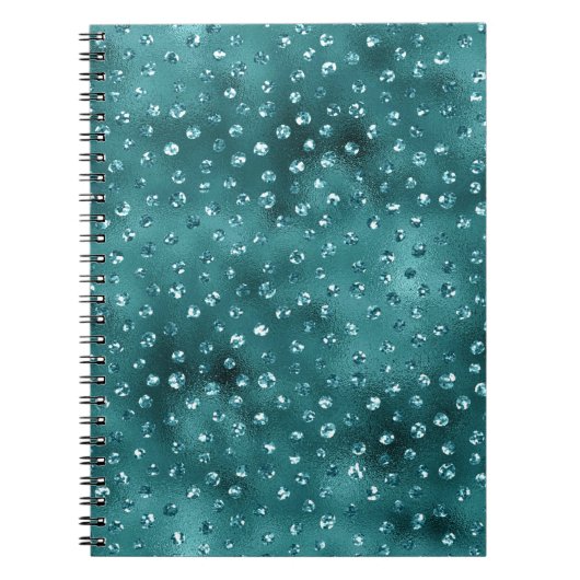 ティール（緑がかった色）ググラデーションラムグリッター水玉模様パターン ノートブック (正面)