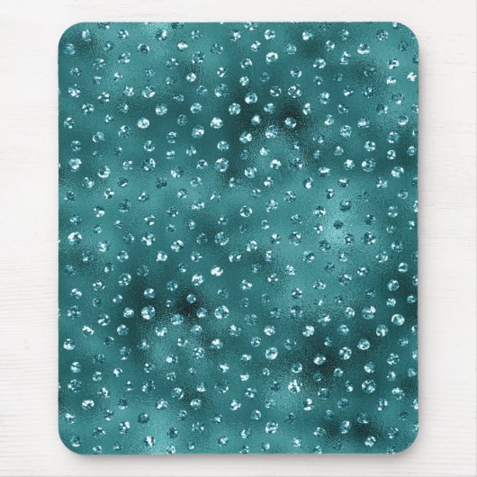 ティール（緑がかった色）ググラデーションラムグリッター水玉模様パターン マウスパッド (正面)