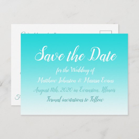 ティール（緑がかった色）グラデーシパーソナライズされたョン日付はがきを保存する ポストカード (正面/裏面)