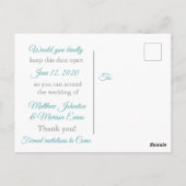 ティール（緑がかった色）グラデーシパーソナライズされたョン日付はがきを保存する ポストカード (裏面)