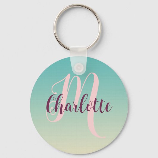 ティール(緑がかった色)グラデーションおばさんからの姪のためのクリスマスギフト キーホルダー (正面)