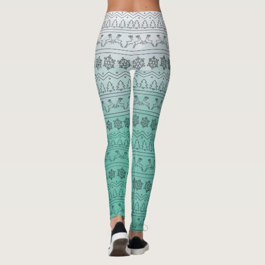 ティール（緑がかった色）グラデーションのセーター模様 レギンス (裏面)