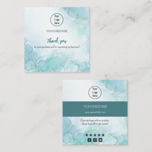 ティール(緑がかった色)グラデーションの名刺レート感謝していユーザ スクエア名刺 (正面/裏面)