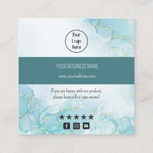 ティール(緑がかった色)グラデーションの名刺レート感謝していユーザ スクエア名刺 (裏面)