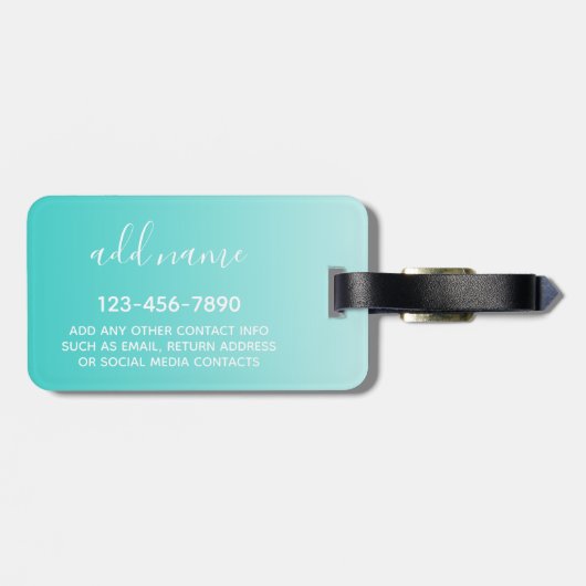 ティール(緑がかった色)グラデーションカスタムの手書き名で色を編集できる ラゲッジタグ (裏面横)