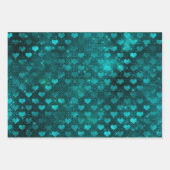 ティール（緑がかった色）グラデーショングラムハート、マーメイドはかりで測&ドット ラッピングペーパーシート (正面2)