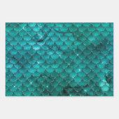 ティール（緑がかった色）グラデーショングラムハート、マーメイドはかりで測&ドット ラッピングペーパーシート (正面)