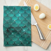 ティール（緑がかった色）グラデーショングラムマーメイドはかりで測パターン キッチンタオル (四つ折り)
