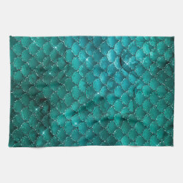 ティール（緑がかった色）グラデーショングラムマーメイドはかりで測パターン キッチンタオル