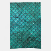 ティール（緑がかった色）グラデーショングラムマーメイドはかりで測パターン キッチンタオル (縦)