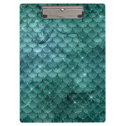 ティール(緑がかった色)グラデーショングラムマーメイドはかりで測パターン クリップボード (正面)