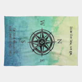 ティール（緑がかった色）グラデーションシー航海の キッチンタオル