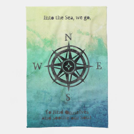 ティール（緑がかった色）グラデーションシー航海の キッチンタオル (縦)