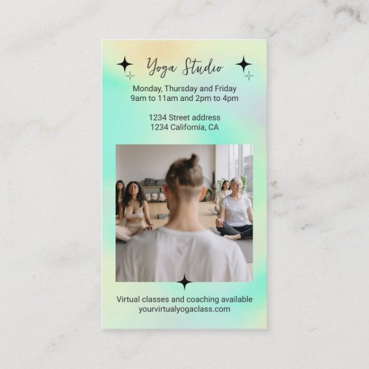 ティール(緑がかった色)グラデーションスターヨガインストラクタースタジオ先生 名刺 (裏面)
