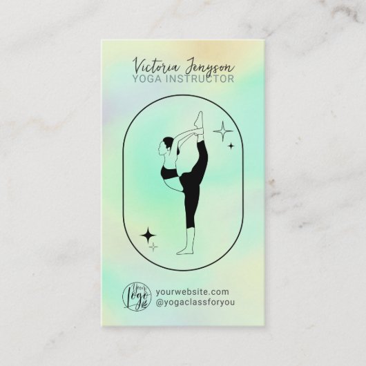 ティール(緑がかった色)グラデーションスターヨガインストラクタースタジオ先生 名刺 (正面)