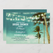 ティール(緑がかった色)グラデーションビーチブライダルシャワー列灯 招待状 (正面/裏面)