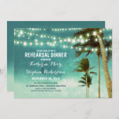 ティール(緑がかった色)グラデーションビーチリハーサル夕食灯 招待状 (正面/裏面)