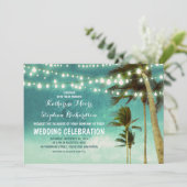 ティール(緑がかった色)グラデーションビーチ結婚式招待状 招待状 (スタンド正面)