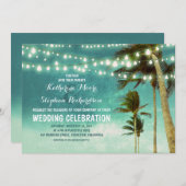 ティール(緑がかった色)グラデーションビーチ結婚式招待状 招待状 (正面/裏面)