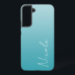 ティール（緑がかった色）グラデーション手書きスクリプトパーソナライズされた SAMSUNG GALAXY S22 ケース<br><div class="desc">ティール（緑がかった色）カスタムブルーのグラデーショモダンンデザインのサムスンの電話ケース。トレンディー手書きスクリプトフォントは、名前をユニーク追加するときにtouchを追加する。</div>