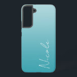 ティール（緑がかった色）グラデーション手書きスクリプトパーソナライズされた SAMSUNG GALAXY S22 ケース<br><div class="desc">ティール（緑がかった色）カスタムブルーのグラデーショモダンンデザインのサムスンの電話ケース。トレンディー手書きスクリプトフォントは、名前をユニーク追加するときにtouchを追加する。</div>