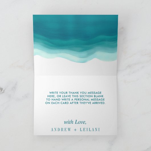 ティール(緑がかった色)グラデーション水彩波結婚波 | サンキューカード (内部)