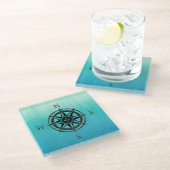 ティール（緑がかった色）グラデーション海 ガラスコースター (アングル)