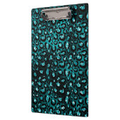 ティール(緑がかった色)グラデーション&ブラックグラムグリッターレオパードスポット クリップボード (左)