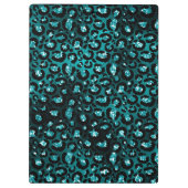 ティール(緑がかった色)グラデーション&ブラックグラムグリッターレオパードスポット クリップボード (裏面)