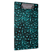 ティール(緑がかった色)グラデーション&ブラックグラムグリッターレオパードスポット クリップボード (右)