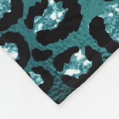 ティール(緑がかった色)グラデーション&ブラックグラムグリッターレオパードスポット フリースブランケット (角)