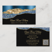 *~*ティール(緑がかった色)グラムアゲイト金ゴールドグリッターブラックQR 名刺 (正面/裏面)