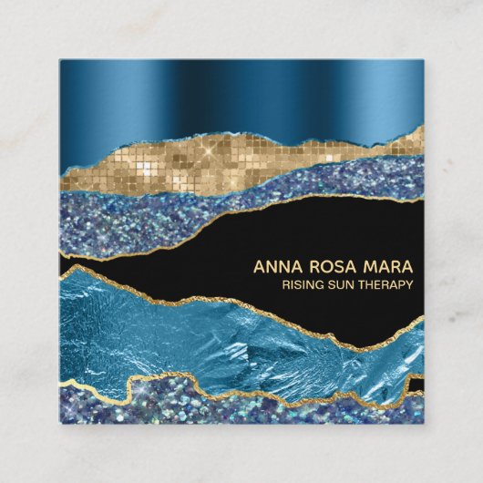 *~*ティール(緑がかった色)グラムアゲテゲード金ゴールドグリッターブラック スクエア名刺 (正面)