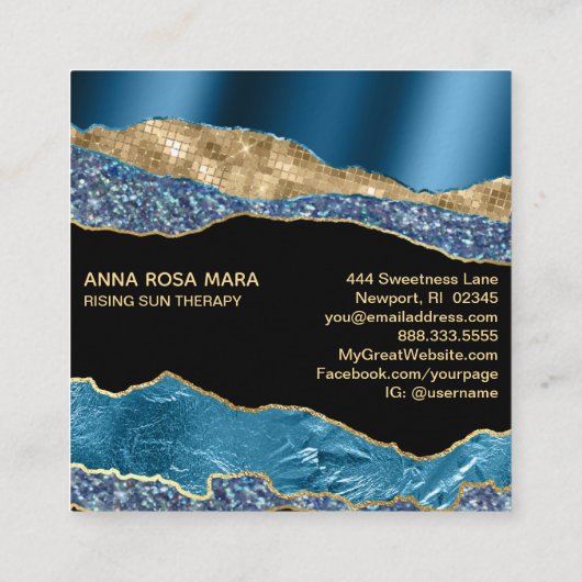 *~*ティール（緑がかった色）グラムアゲテゲード金ゴールドグリッターブラック スクエア名刺 (裏面)